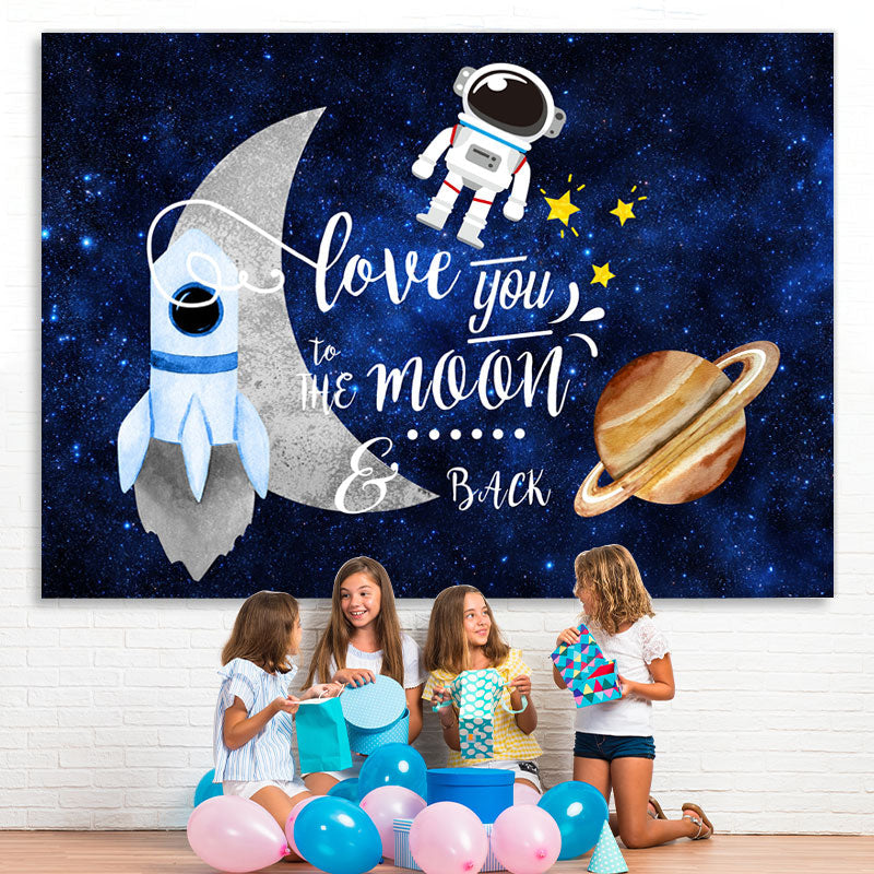 Lofaris Glitter Blue Space Astronaut Theme Birthday Backdrop