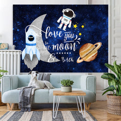 Lofaris Glitter Blue Space Astronaut Theme Birthday Backdrop