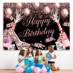 Lofaris Glitter Bokeh Champagne And Balloon Birthday Backdrop
