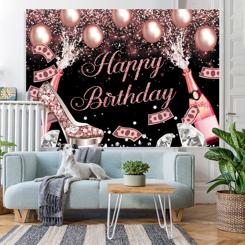 Lofaris Glitter Bokeh Champagne And Balloon Birthday Backdrop