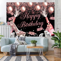 Lofaris Glitter Bokeh Champagne And Balloon Birthday Backdrop