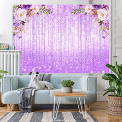 Lofaris Glitter Bokeh Purple Lines And Flower Birthday Backdrop