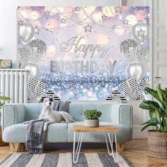 Lofaris Glitter Bokeh Silver Star Balloons Birthday Backdrop