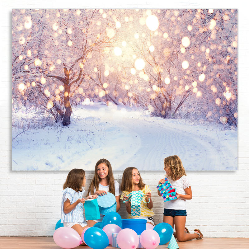 Lofaris Glitter Bokeh Winter Sunlights In The Forest Backdrop