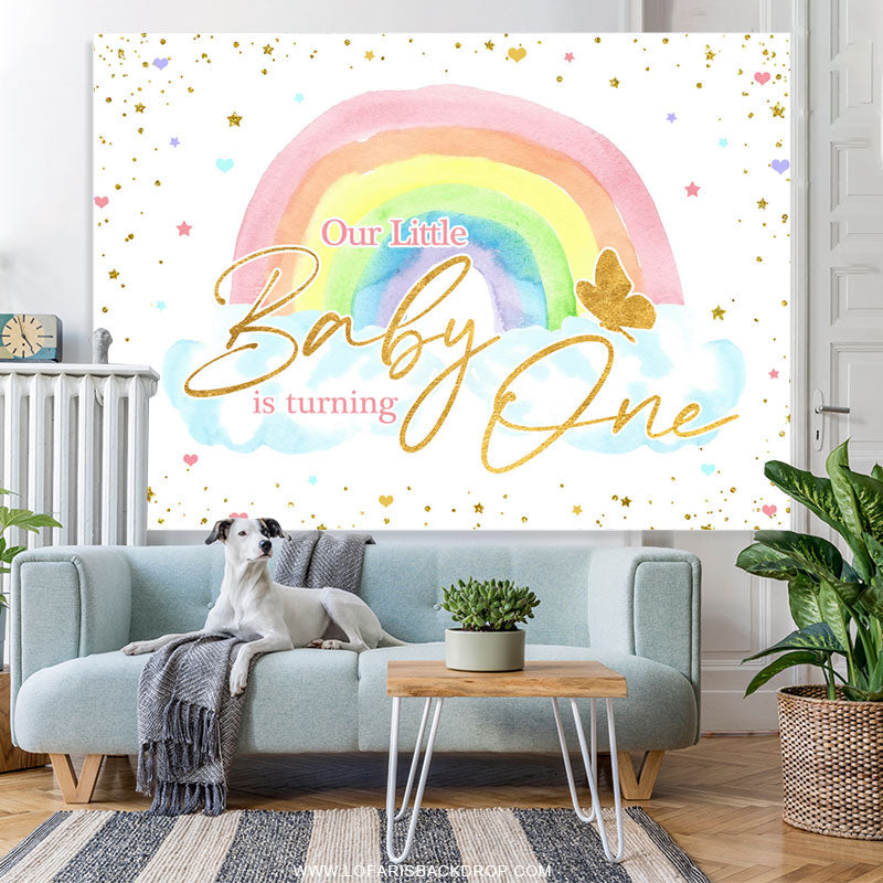 Lofaris Glitter Butterfly Rainbow Happy 1st Birthday Backdrop