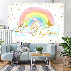 Lofaris Glitter Butterfly Rainbow Happy 1st Birthday Backdrop