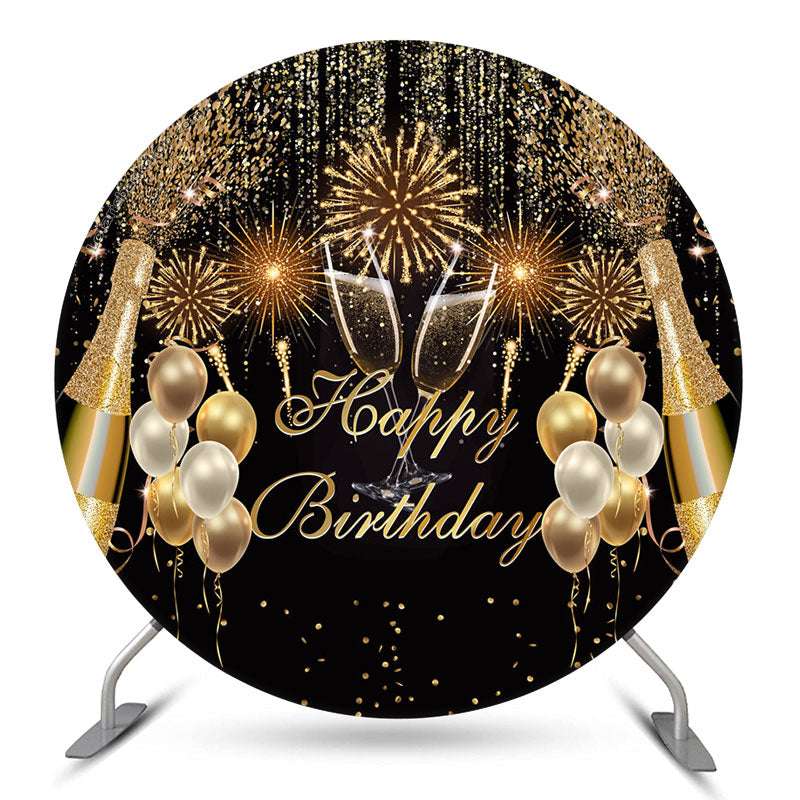Lofaris Glitter Champagne Balloons Circle Birthday Backdrop