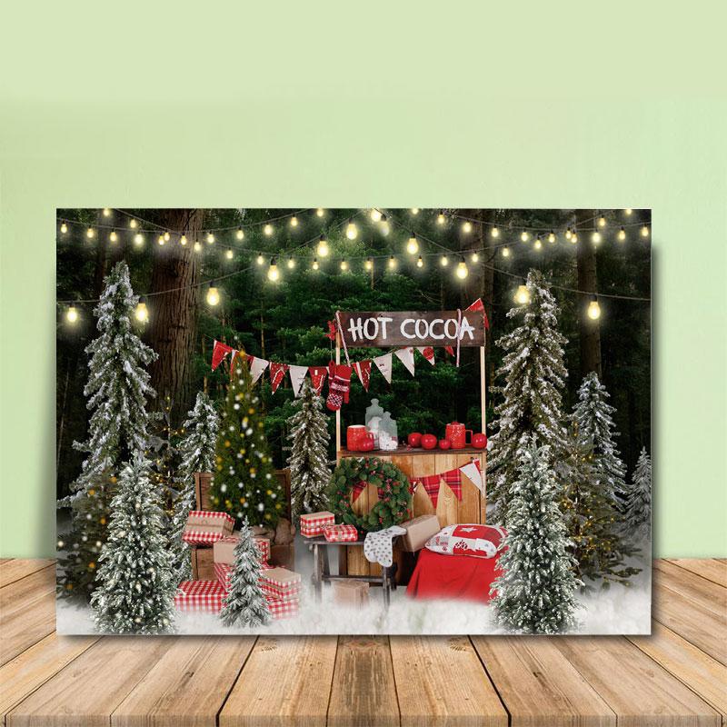 Lofaris Glitter Christmas Tree Forest Hot Cocoa Backdrop