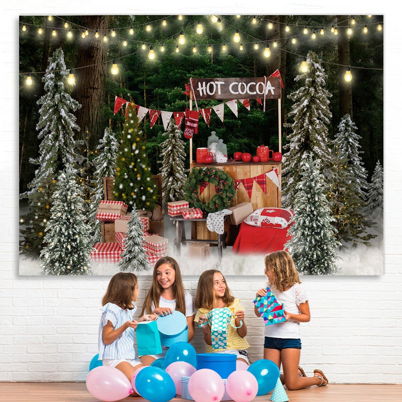 Lofaris Glitter Christmas Trees Hot Cocoa Backdrop For Party