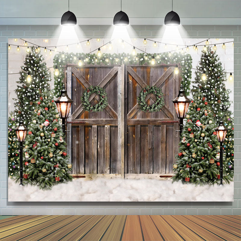 Lofaris Glitter Christmas Trees With Street Lamps Backdrop