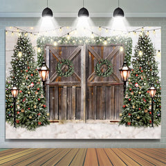 Lofaris Glitter Christmas Trees With Street Lamps Backdrop