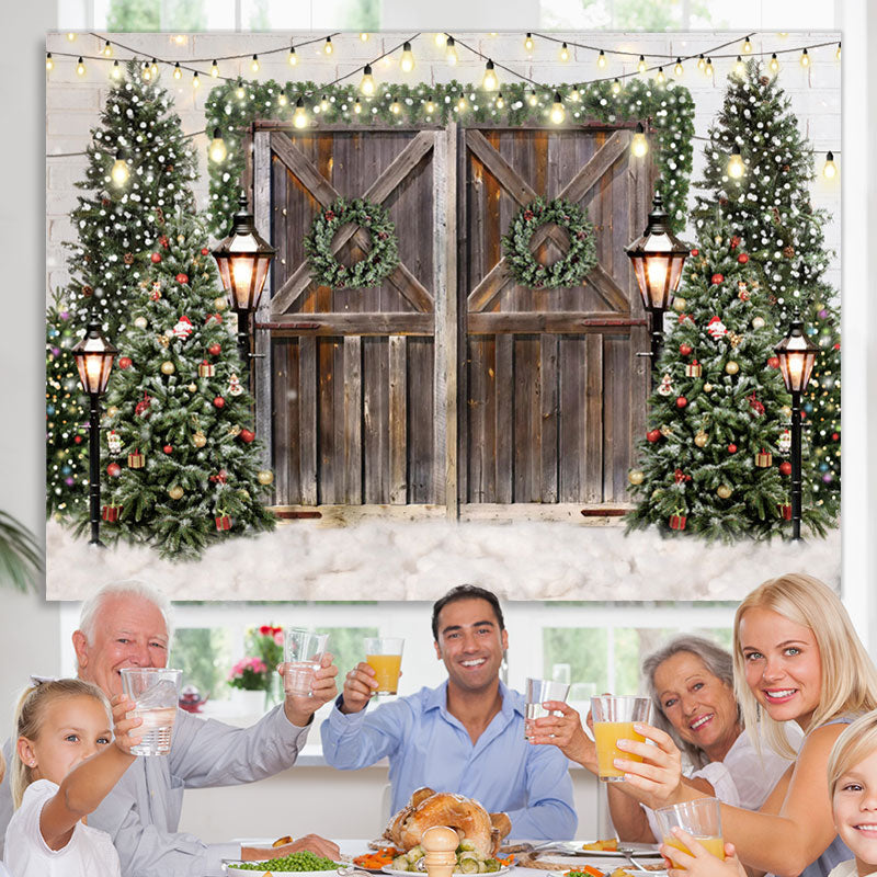 Lofaris Glitter Christmas Trees With Street Lamps Backdrop