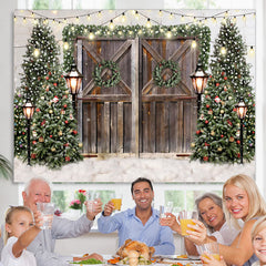 Lofaris Glitter Christmas Trees With Street Lamps Backdrop