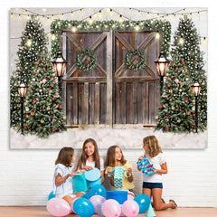 Lofaris Glitter Christmas Trees With Street Lamps Backdrop