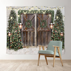 Lofaris Glitter Christmas Trees With Street Lamps Backdrop