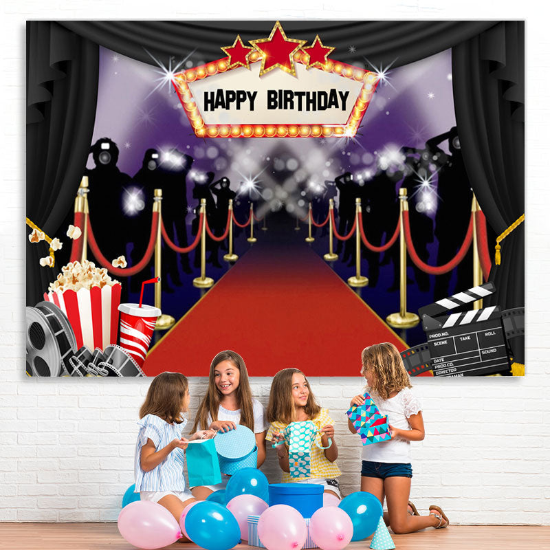 Lofaris Glitter Cinema And Popcorn Happy Birthday Backdrop