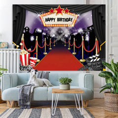 Lofaris Glitter Cinema And Popcorn Happy Birthday Backdrop