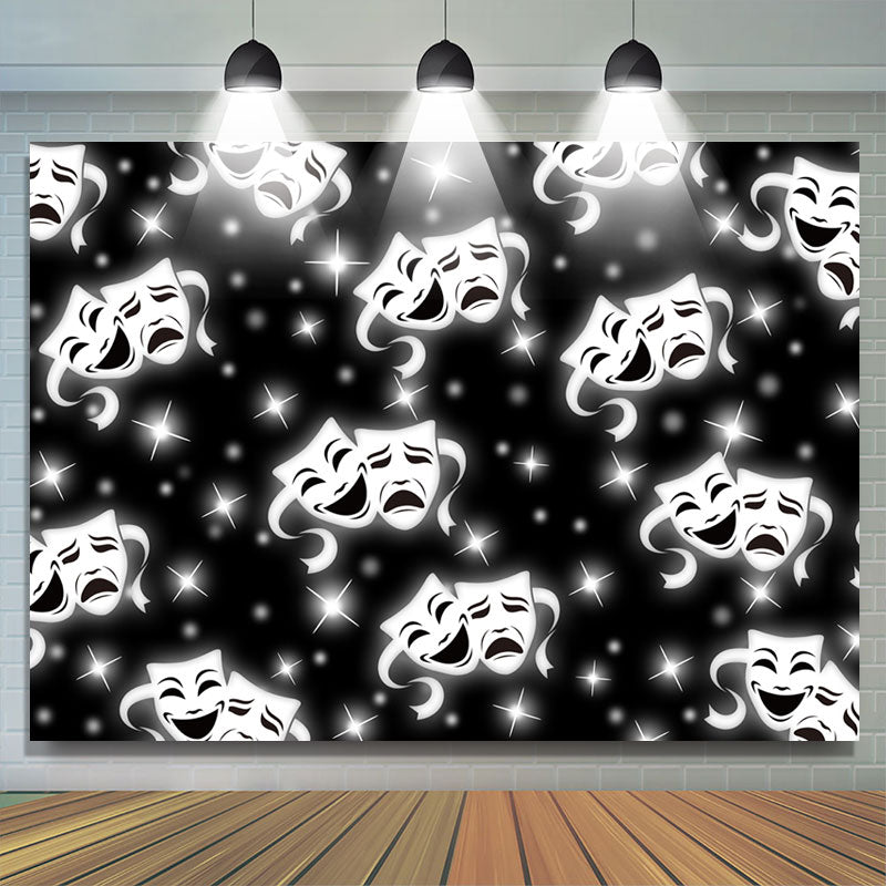 Lofaris Glitter Clown Mask Theme Black Happy Halloween Backdrop