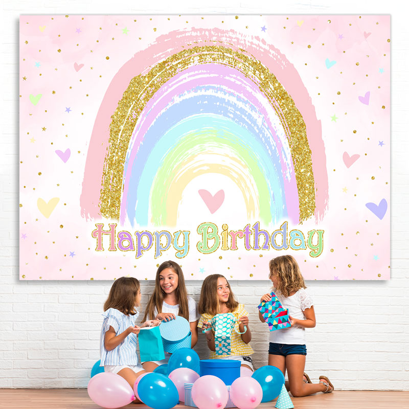 Lofaris Glitter Colorful Heart Rainbow Happy Birthday Backdrop
