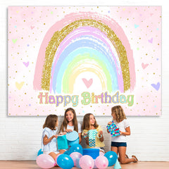 Lofaris Glitter Colorful Heart Rainbow Happy Birthday Backdrop