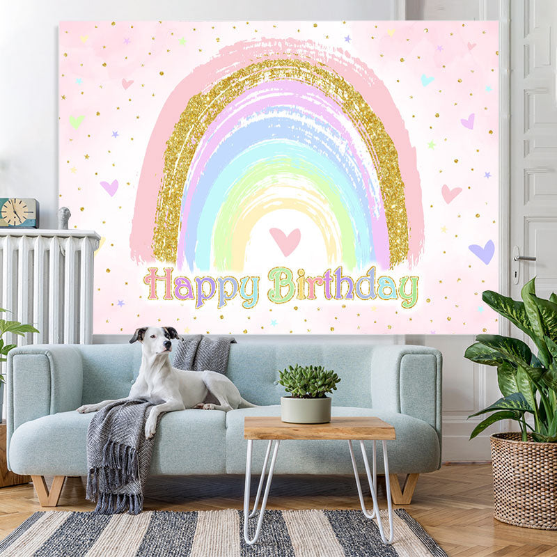 Lofaris Glitter Colorful Heart Rainbow Happy Birthday Backdrop