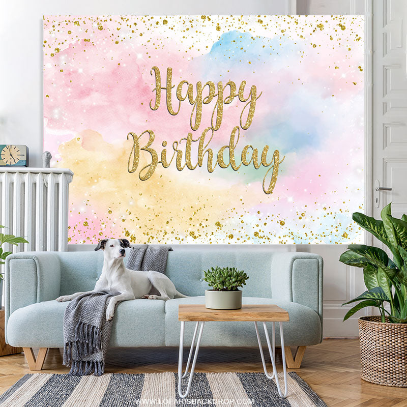 Lofaris Glitter Colorful Sky Cloud Happy Birthday Backdrop