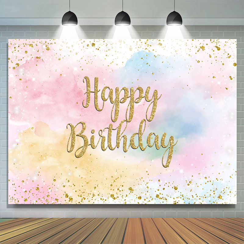 Lofaris Glitter Colorful Sky Cloud Happy Birthday Backdrop