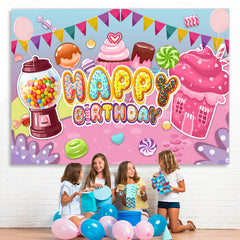 Lofaris Glitter Cute Candy And Cupcake Happy Birthday Backdrop