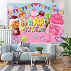 Lofaris Glitter Cute Candy And Cupcake Happy Birthday Backdrop