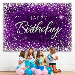 Lofaris Glitter Diamond Purple Themed Happy Birthday Backdrop