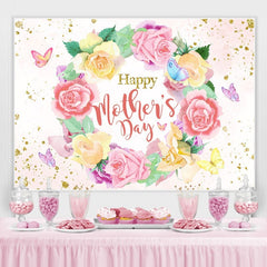 Lofaris Glitter Floral Butterfly Happy Mothers Day Backdrop