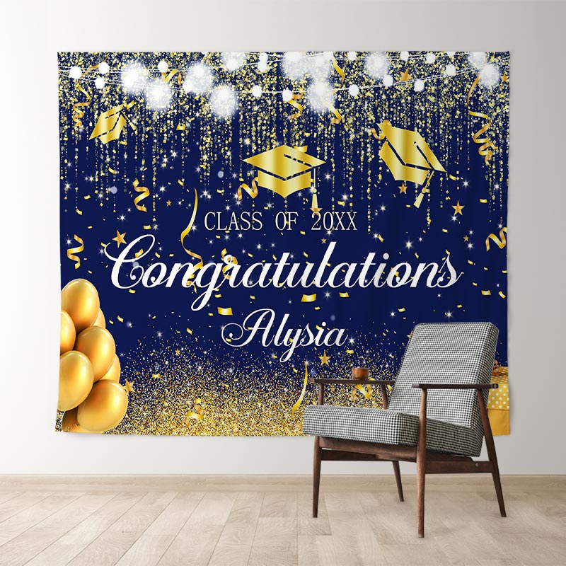 Lofaris Glitter Gloden Balloon Class Of 2022 Graduare Backdrop