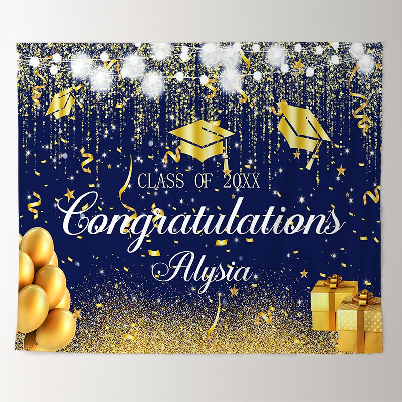 Lofaris Glitter Gloden Balloon Class Of 2022 Graduare Backdrop