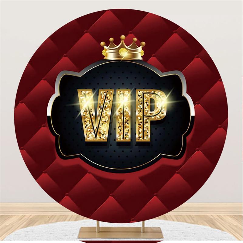 Lofaris Glitter Gloden Vip And Crown Birthday Circle Backdrop