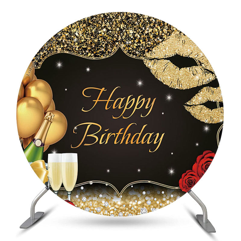 Lofaris Glitter Gold Champagne Round Birthday Backdrop