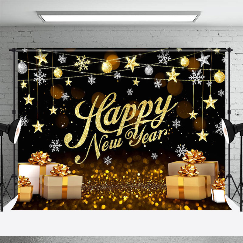 Lofaris UK Glitter Gold Gift Box Snowflake New Year Backdrop