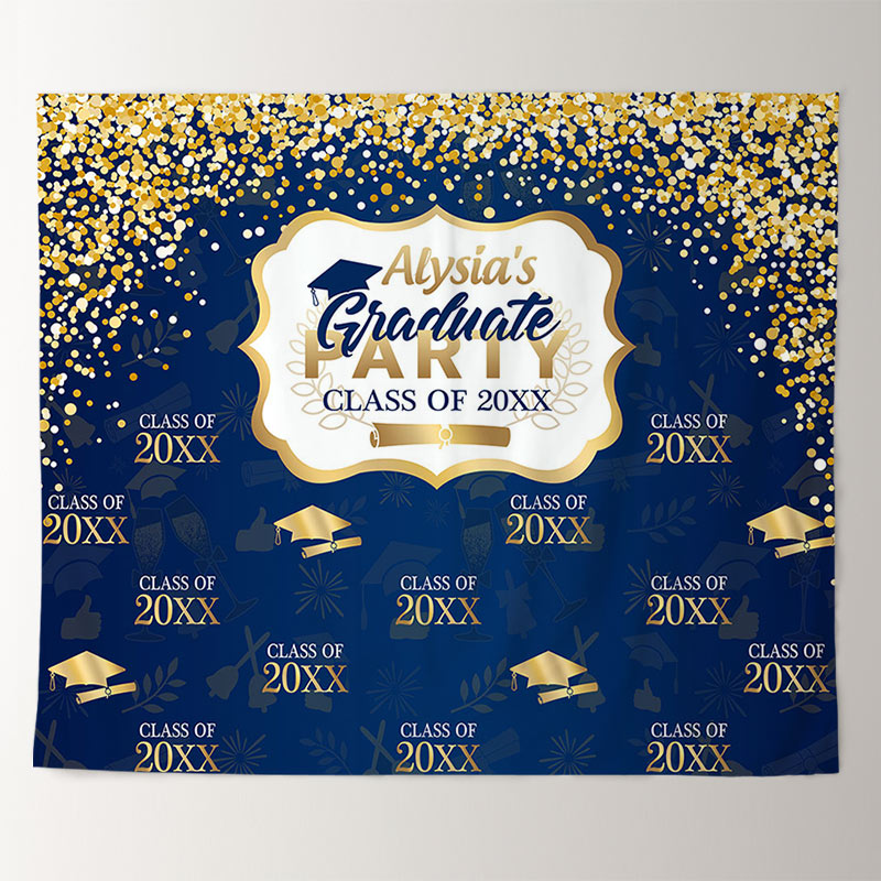 Lofaris Glitter Golden Blue Graduation Party Prom Backdrop