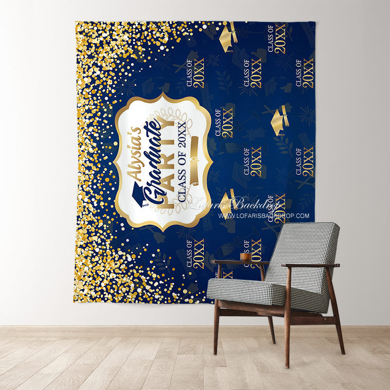 Lofaris Glitter Golden Blue Graduation Party Prom Backdrop