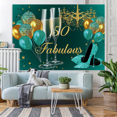 Lofaris Glitter Golden And Blue Happy 50Th Birthday Backdrop