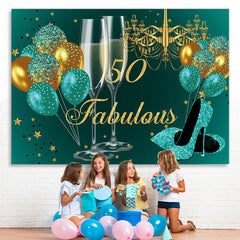 Lofaris Glitter Golden And Blue Happy 50Th Birthday Backdrop