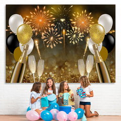 Lofaris Glitter Golden Balloons And Fireworks Bokeh Backdrop