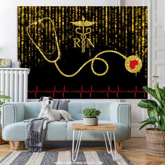 Lofaris Glitter Golden Black Bokeh Stethoscope Themed Backdrop