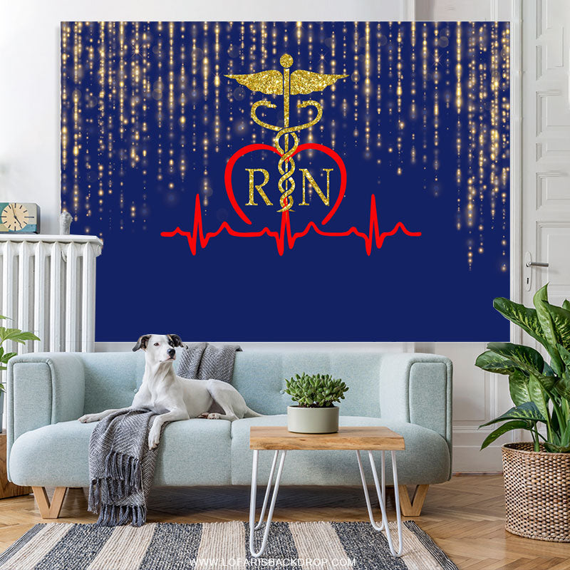 Lofaris Glitter Golden Blue Bokeh Stethoscope Themed Backdrop