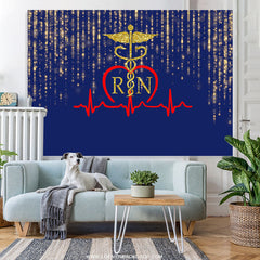 Lofaris Glitter Golden Blue Bokeh Stethoscope Themed Backdrop