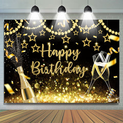 Lofaris Glitter Golden Pearl Stars Happy Birthday Backdrop