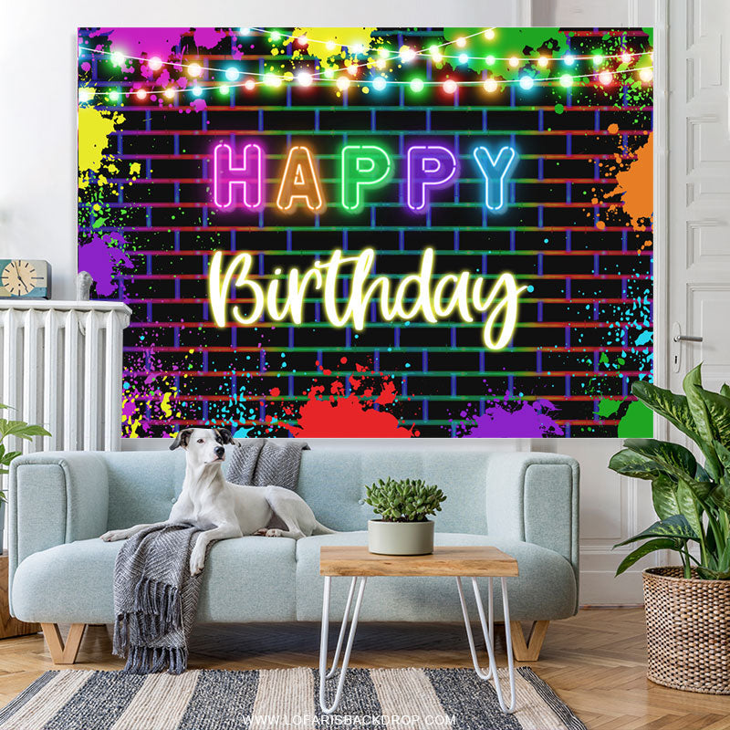 Lofaris Glitter Graffiti On The Wall Happy Birthday Backdrop