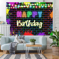 Lofaris Glitter Graffiti On The Wall Happy Birthday Backdrop
