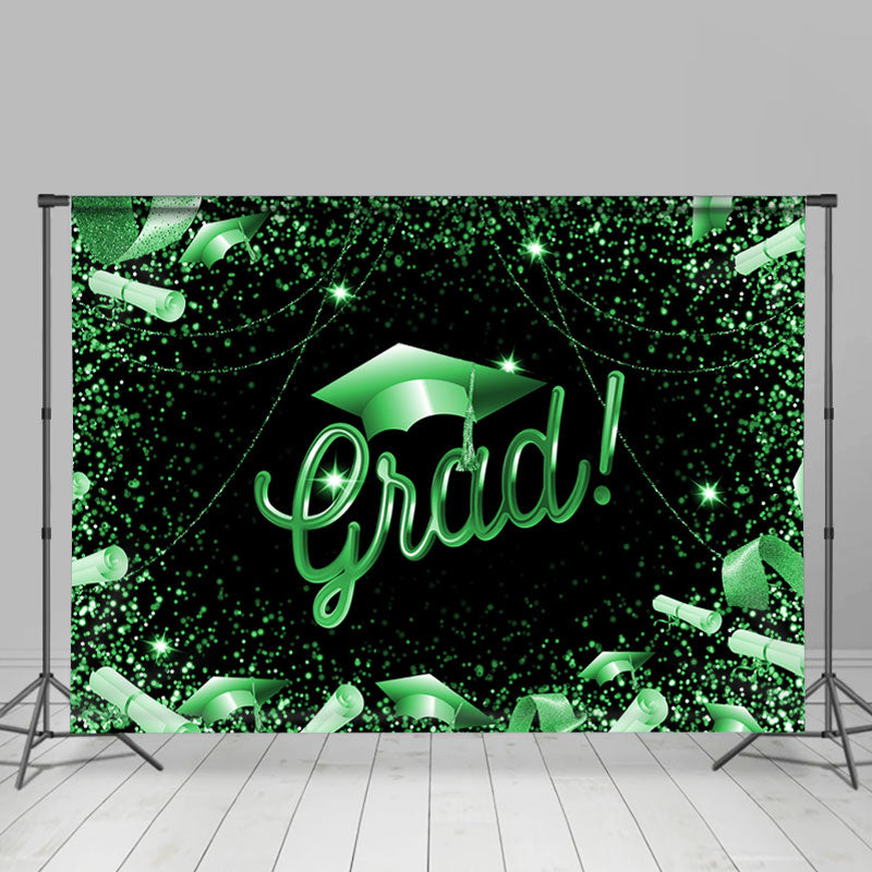Lofaris Glitter Green And Black Theme Happy Graduation Backdrop