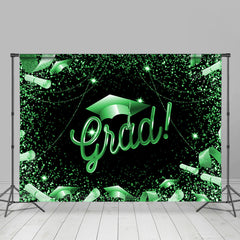 Lofaris Glitter Green And Black Theme Happy Graduation Backdrop