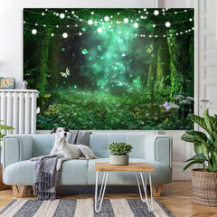 Lofaris Glitter Green Plants World With Butterfly Backdrop